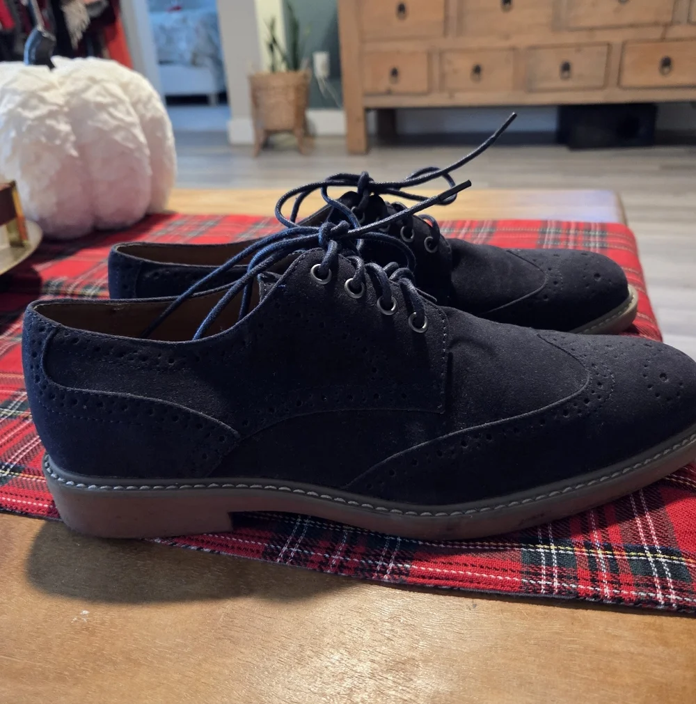 ALFANI MEN'S OWEN OXFORD BLUE SUEDE LACE UP SHOES SIZE 9.5
